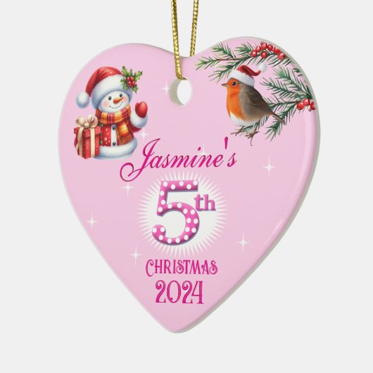 5e Kerst Gepersonaliseerde Meisje Hart Keepsake Keramisch Ornament (Links)