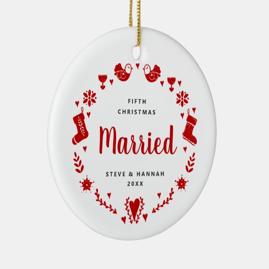 5e kerstman gehuwd met persoonlijke feestelijke ad keramisch ornament (Rechts)
