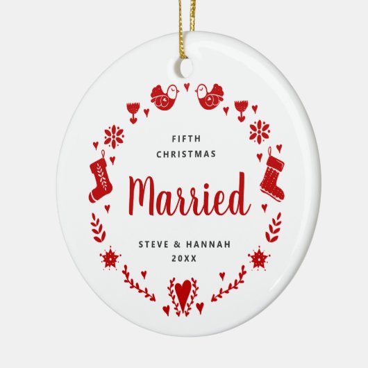 5e kerstman gehuwd met persoonlijke feestelijke ad keramisch ornament (Links)