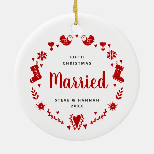 5e kerstman gehuwd met persoonlijke feestelijke ad keramisch ornament (Achterkant)