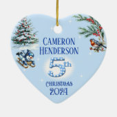 5e Kerstmis Gepersonaliseerde Boy's Photo Heart Gi Keramisch Ornament (Achterkant)