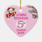 5e Kerstmis Gepersonaliseerde Meisje Foto Hart Gif Keramisch Ornament (Achterkant)