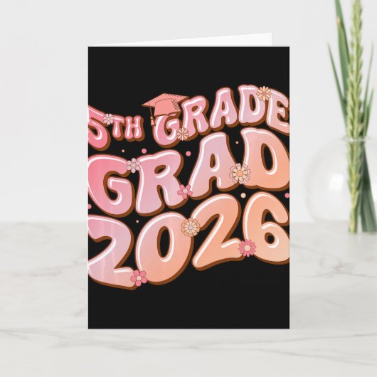 5e klas afstudeerklas 2026 afstuderen groovy roze kaart (Voorkant)