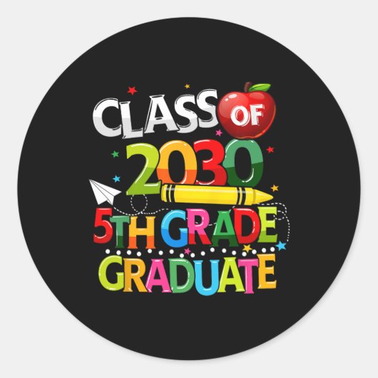 5e klas Afstuderen klas van 2030 laatste schooldag Ronde Sticker (Voorkant)