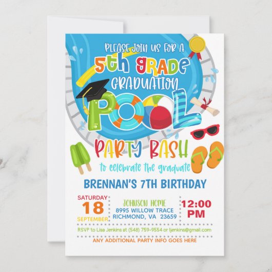 5e klas Afstuderen Pool Party - Boy Kaart (Voorkant)