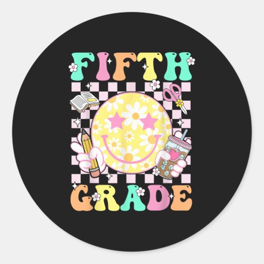 5e klas docent Kind Preppy Eerste dag van de SC Ronde Sticker (Voorkant)