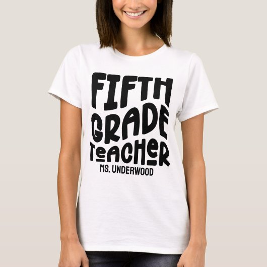 5e klas leraar eenvoudig wit op maat t-shirt (Voorkant)