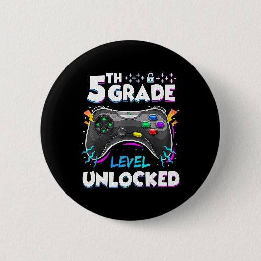 5e klas niveau ontgrendeld terug naar school eerst ronde button 5,7 cm (Voorkant)