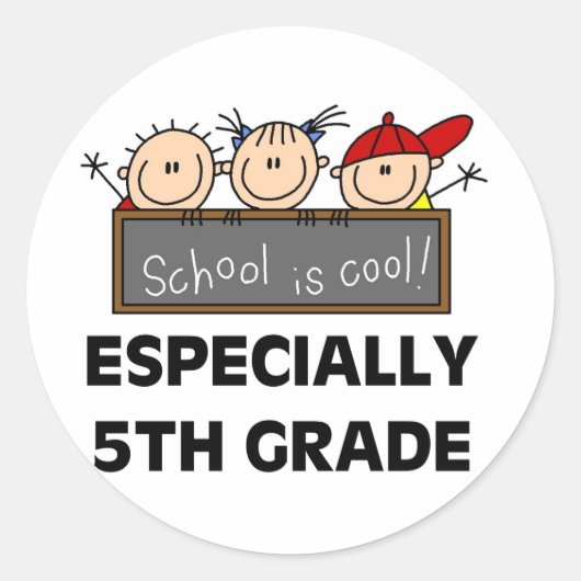 5e klas school is cool ronde sticker (Voorkant)