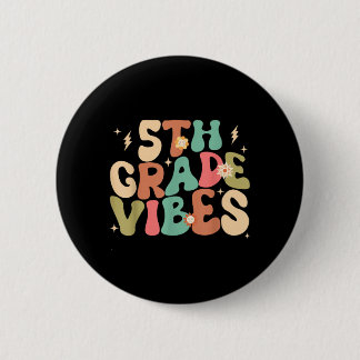 5e klas sfeer groovy terug naar school ronde button 5,7 cm