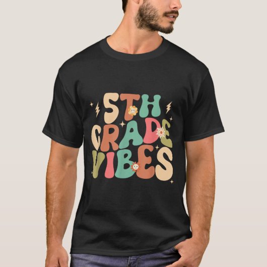 5e klas sfeer Groovy terug naar school T-shirt (Voorkant)