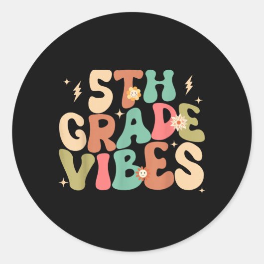5e klas vibes groovy terug naar school ronde sticker (Voorkant)