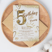 5e kleine prinses gouden glitter koele verjaardag kaart