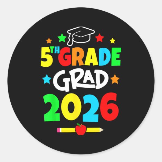 5e leerjaar 2026 afgestudeerd basisonderwijs ronde sticker (Voorkant)
