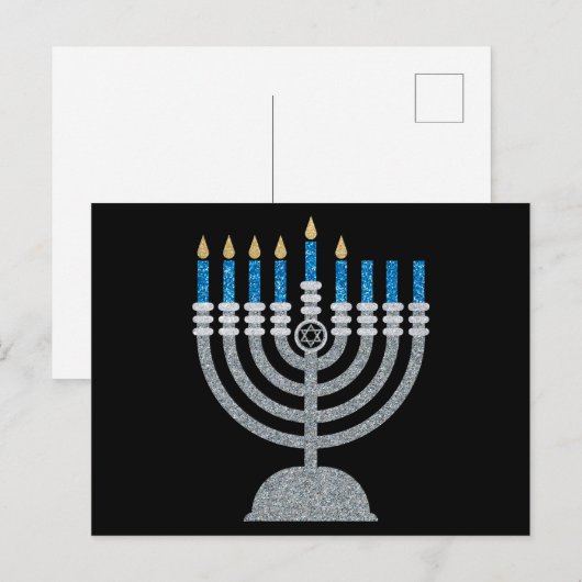 5e nacht Briefkaart van de Hanukkah Glitter (Voorkant / Achterkant)
