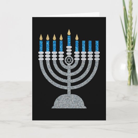 5e nacht van de Hanukkah Glitter Card Bedankkaart (Voorkant)