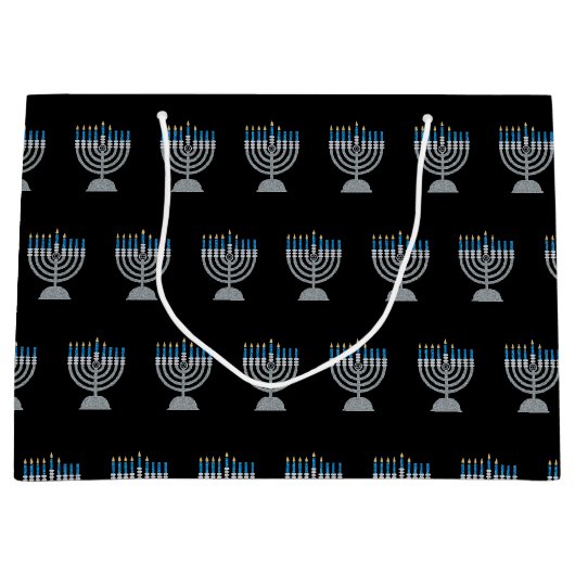 5e nacht van Hanukkah Glitter Large Gift Bag Groot Cadeauzakje (Voorkant)