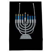 5e nacht van Hanukkah Glitter Medium Gift Bag Cadeauzakje (Achterkant)