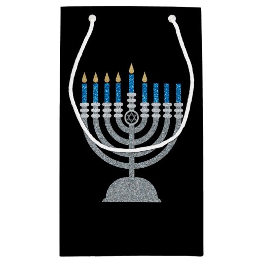 5e nacht van Hanukkah Glitter Small Gift Bag Klein Cadeauzakje (Achterkant)