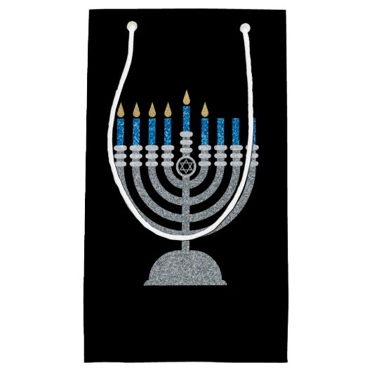 5e nacht van Hanukkah Glitter Small Gift Bag Klein Cadeauzakje (Voorkant)