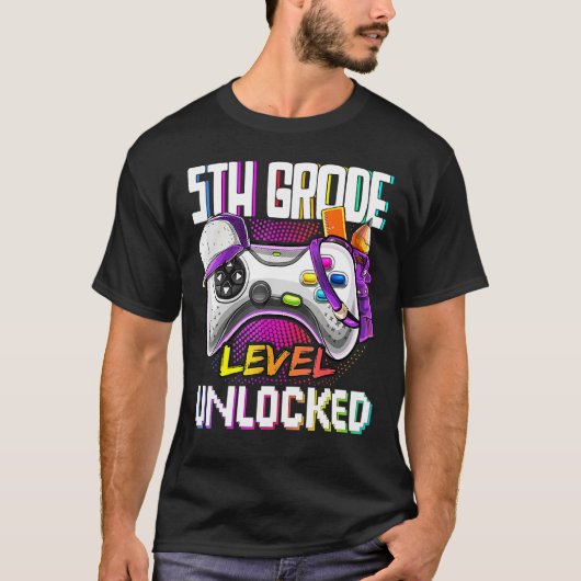 5e niveau van de rang open terug naar schoolvideos t-shirt (Voorkant)