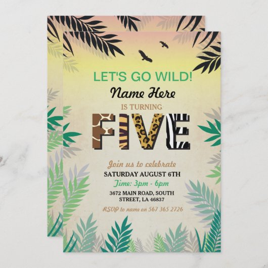 5e Oerwoud Vijfde Verjaardag Feest Safari ZOO Uitn Kaart (Voorkant / Achterkant)