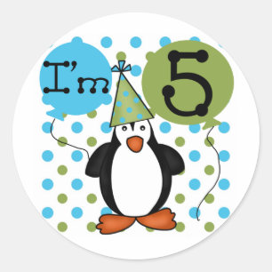 5e Penguin Birthday-overhemden en cadeautjes Ronde Sticker