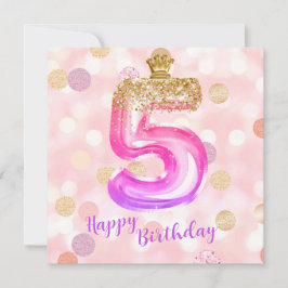 5e Pink Paarse Gouden Verjaardagskaart voor Meisje Kaart