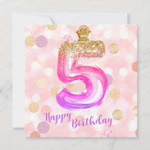 5e Pink Paarse Gouden Verjaardagskaart voor Meisje Kaart