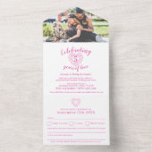 5e Pink Toermalijn huwelijksjubileum RSVP foto All In One Uitnodiging (Binnen)