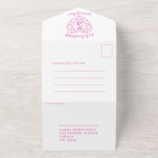 5e Pink Toermalijn huwelijksjubileum RSVP foto All In One Uitnodiging (Buitenkant)