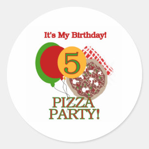 5e Pizza Party Verjaardag Ronde Sticker