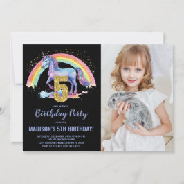 5e Rainbow Unicorn Verjaardag Uitnodigingen foto