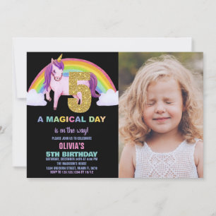 5e Rainbow Unicorn Verjaardag Uitnodigingen foto