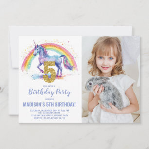 5e Rainbow Unicorn Verjaardag Uitnodigingen foto