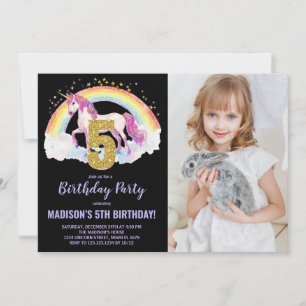 5e Rainbow Unicorn Verjaardag Uitnodigingen foto