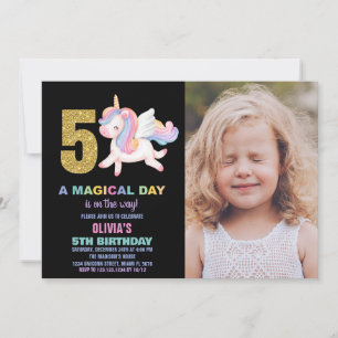 5e Rainbow Unicorn Verjaardag Uitnodigingen foto