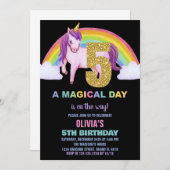 5e Rainbow Unicorn Verjaardag Uitnodigingen Glitte (Voorkant / Achterkant)