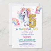 5e Rainbow Unicorn Verjaardag Uitnodigingen Glitte (Voorkant)