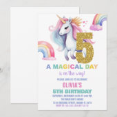 5e Rainbow Unicorn Verjaardag Uitnodigingen Glitte (Voorkant / Achterkant)