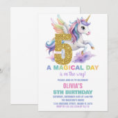 5e Rainbow Unicorn Verjaardag Uitnodigingen Vliege (Voorkant / Achterkant)