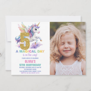 5e Rainbow Unicorn Verjaardag Uitnodigingen w foto