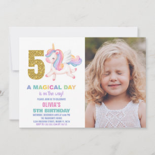 5e Rainbow Unicorn Verjaardag Uitnodigingen w foto