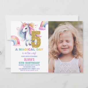 5e Rainbow Unicorn Verjaardag Uitnodigingen w foto