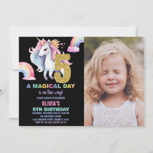 5e Rainbow Unicorn Verjaardag Uitnodigingen w foto