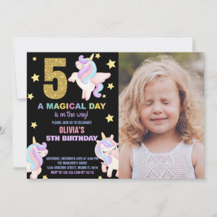 5e Rainbow Unicorn Verjaardag Uitnodigingen w foto
