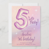 5e regenboog ballon verjaardagsfeestje kaart (Voorkant)