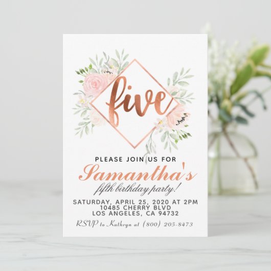 5e Roos Gold Birthday Uitnodiging (Staand voorkant)