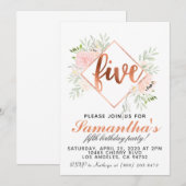 5e Roos Gold Birthday Uitnodiging (Voorkant / Achterkant)