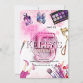 5e roze glam make-up verjaardagsfeestje spa party kaart (Voorkant)